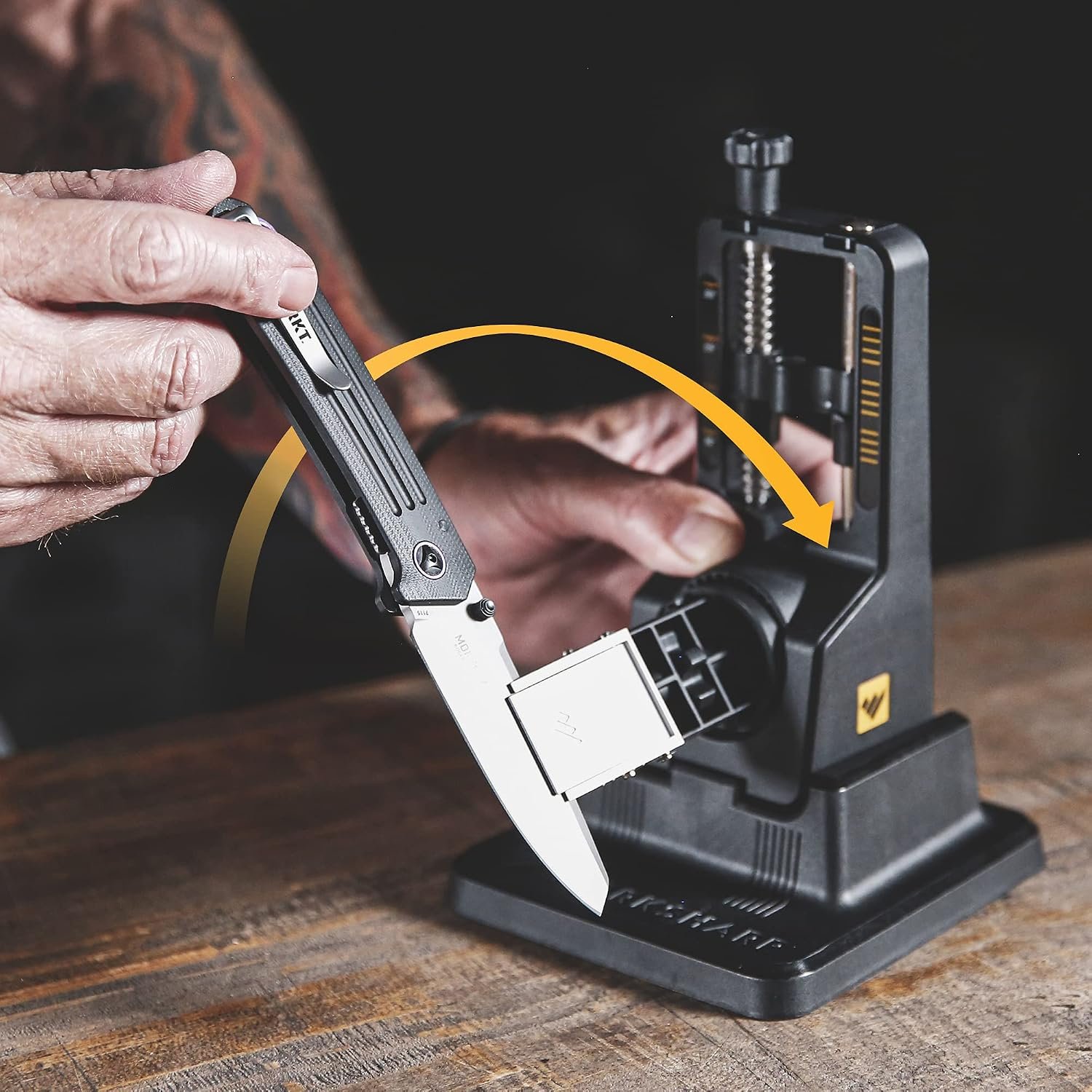 Detalle del cabezal y regulador de ángulo de Work Sharp Precision Adjust